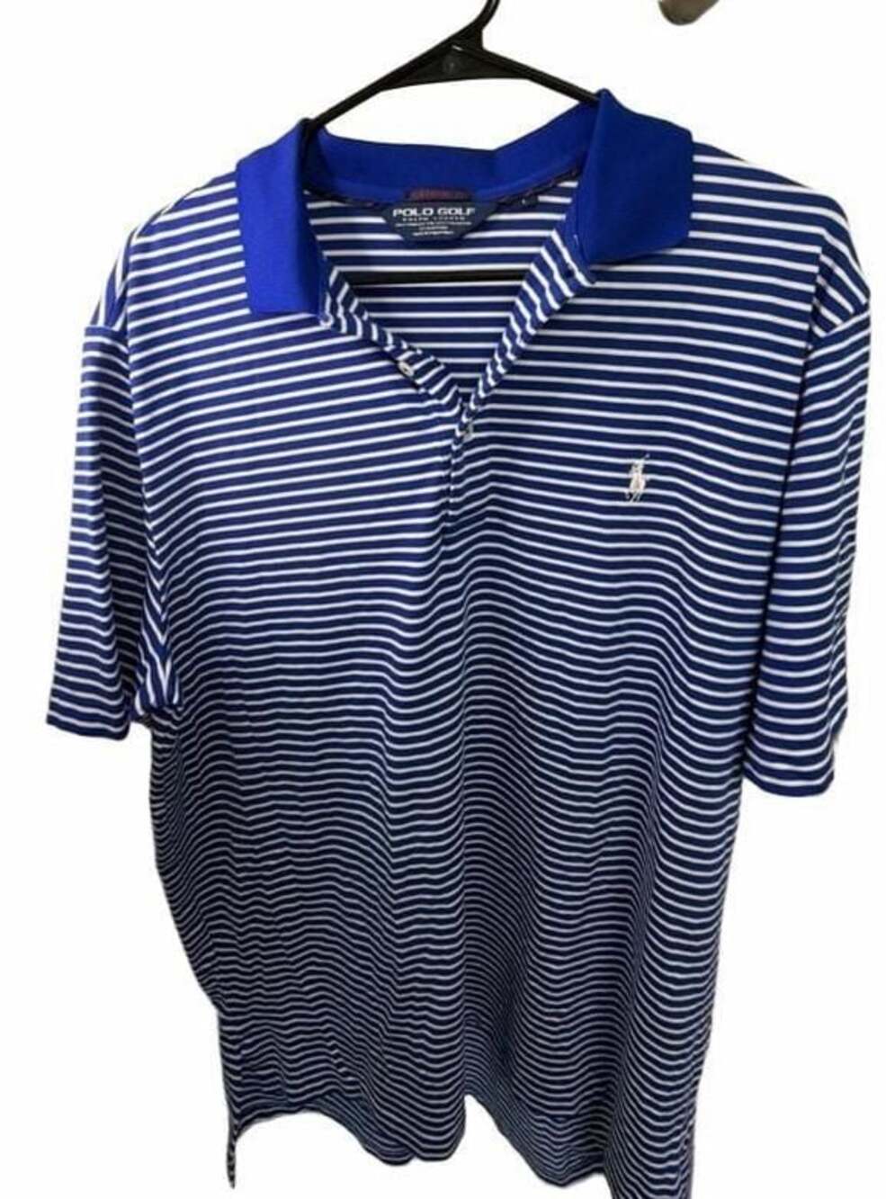 Polo Golf Ralph Lauren Performance Mens Large Blue White Striped Golf Polo Shirt
